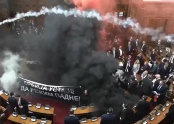 Deputado sofre AVC, tochas de fumo e caos no parlamento da Sérvia